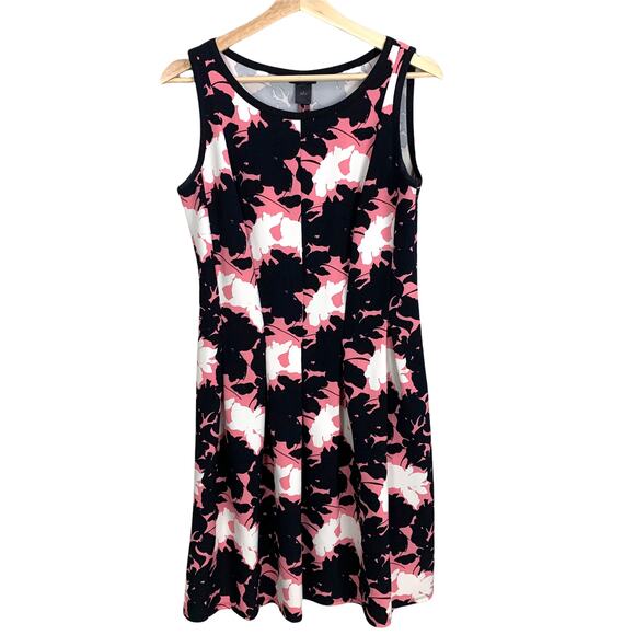 Ann Taylor Black Pink Floral Box Pleat Dress Sleeveless 4 S Small - Picture 1 of 9